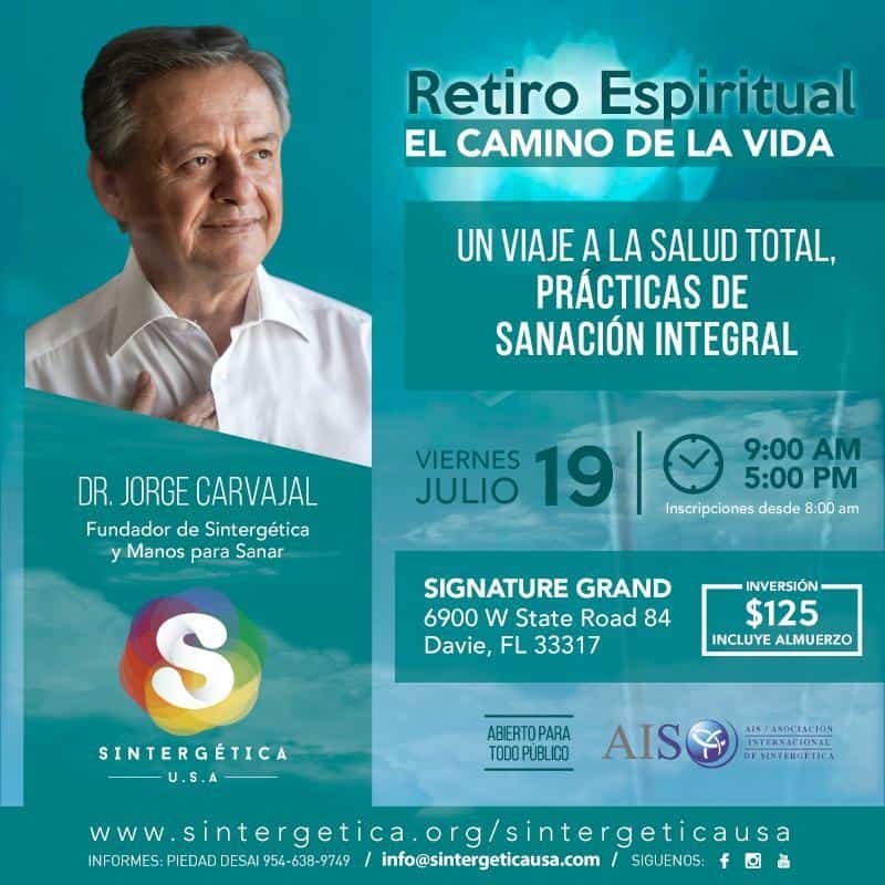 Previamente, el 3 de Agosto el Dr. Jorge Carvajal celebrará el Retiro Espiritual, "Portales del alma. Conéctate con tu sabiduría interior y llena tu vida de sentido". Previamente, el 3 de Agosto el Dr. Jorge Carvajal celebrará el Retiro Espiritual, "Portales del alma. Conéctate con tu sabiduría interior y llena tu vida de sentido".
